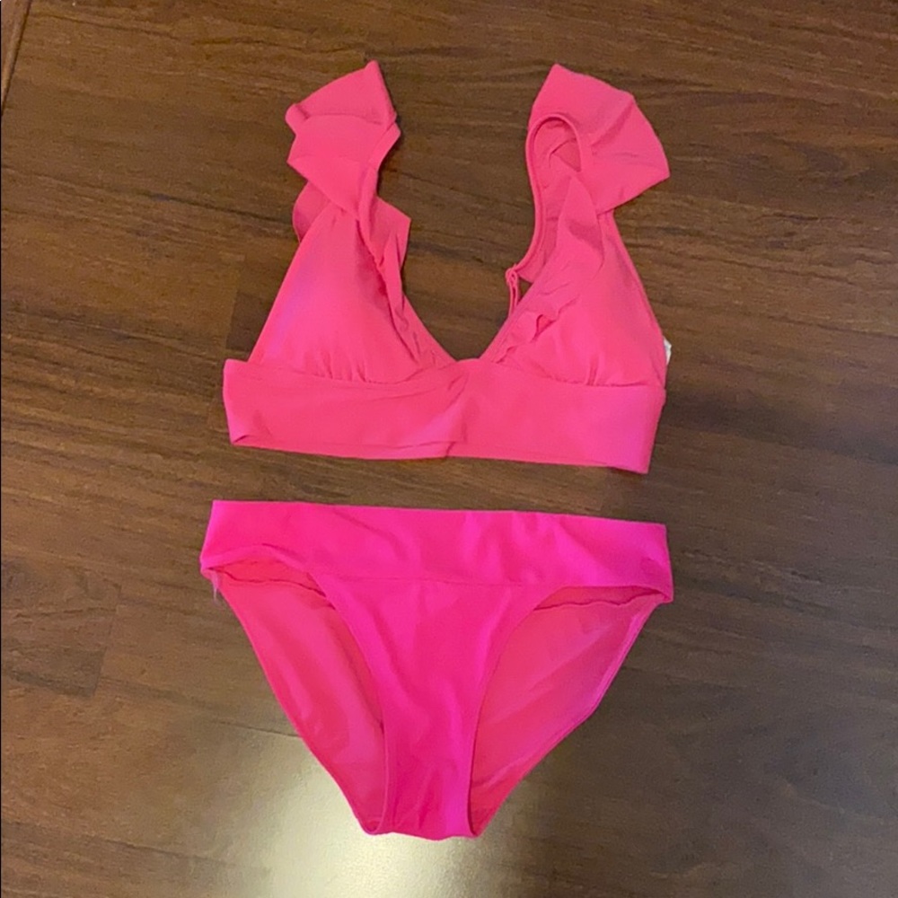 Aerie hot pink bikini set size L (top), M (bottom)